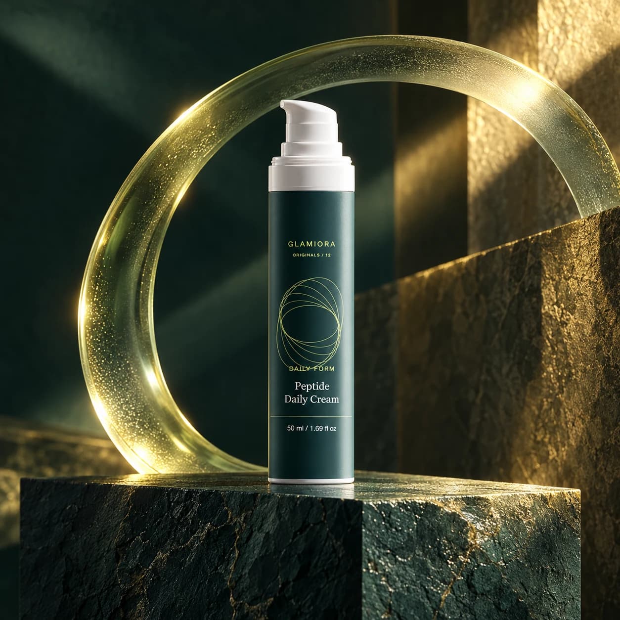 Daily Form — Peptide Daily Cream — AI-assisted editorial scene 1; illustrative product presentation; styling props not included